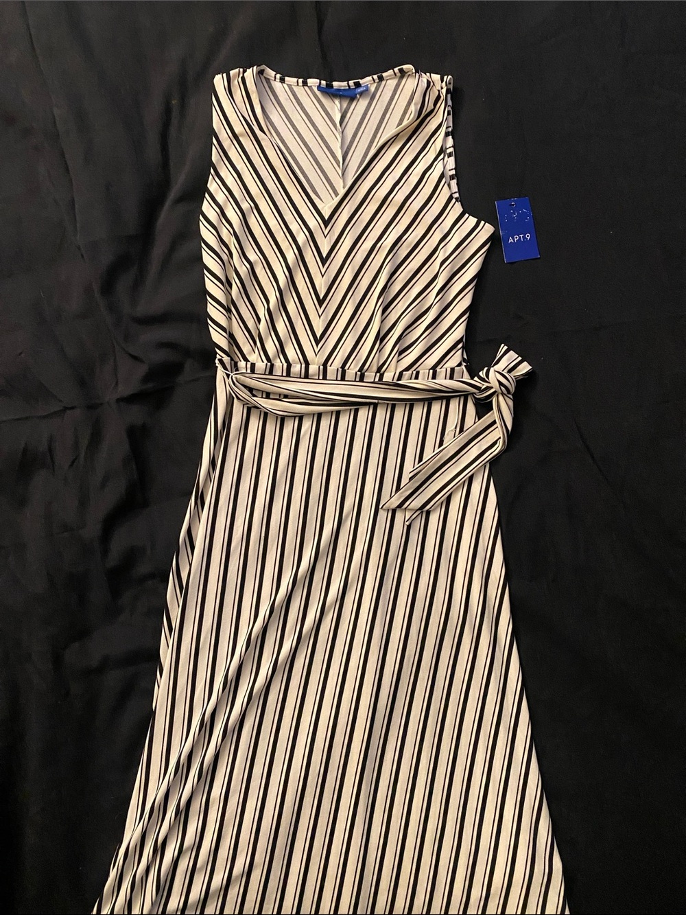 Apt. 9 Cream and Black Striped Sleeveless Wrap Dress